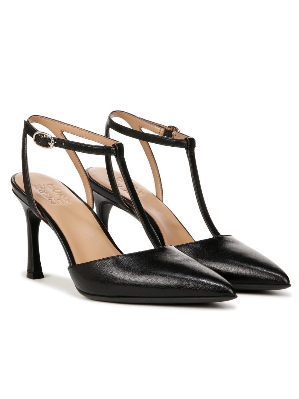 Naturalizer Black T-Strap Pointed Toe Heels